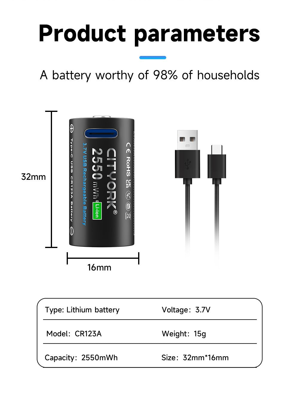 Batería recargable Original CR123A, 3,7 V, litio CR123 16340 16350 CR17345, bate